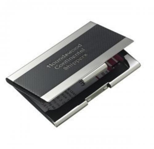 Metal Business Card Holder with Black Carbon Fibre Effect on Lid 